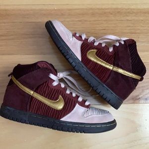 Nike Dunk High GS SHOES Burgundy Metallic Gold Pink SB 316604 671 Size 4Y